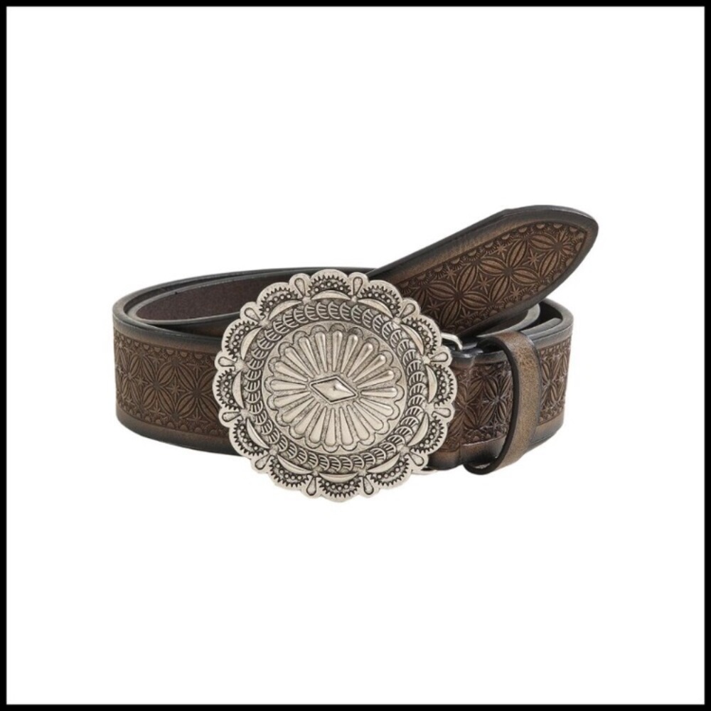 Vintage Embossed Leather Belt Western Cowgirl Chic Y2K Retro Wide Belt